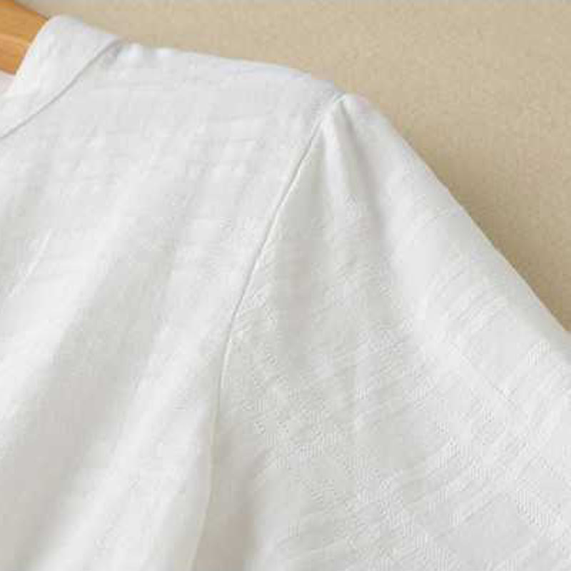 Grounded Cotton Linen Stand Collar Meditation Midi Dress