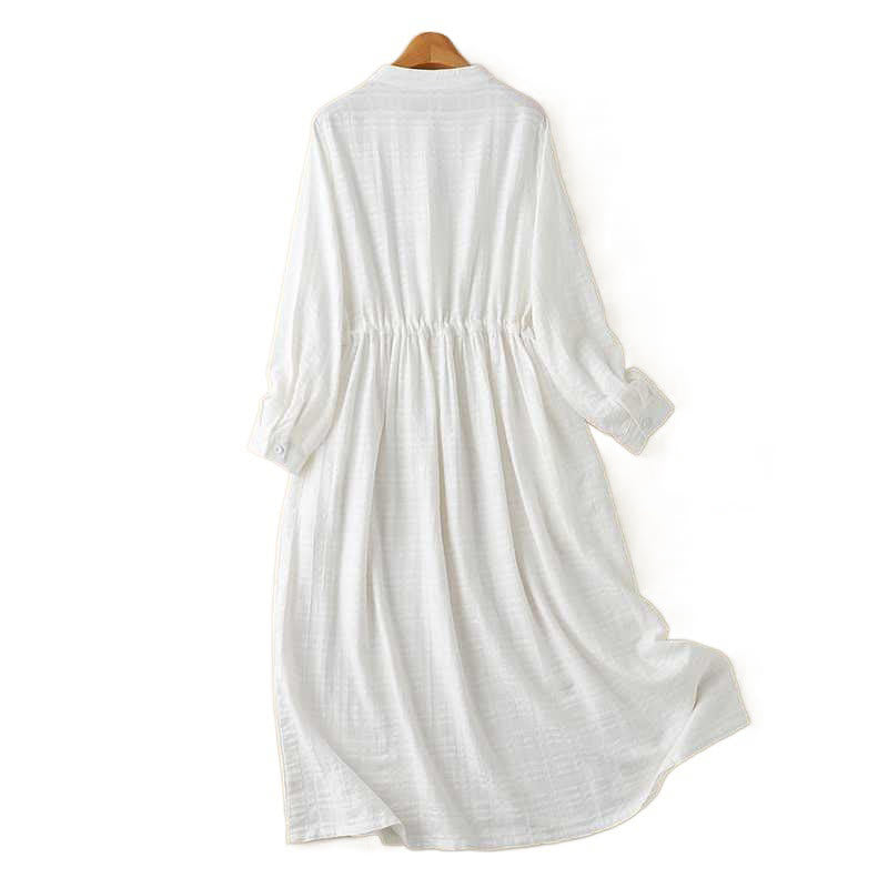 Grounded Cotton Linen Stand Collar Meditation Midi Dress