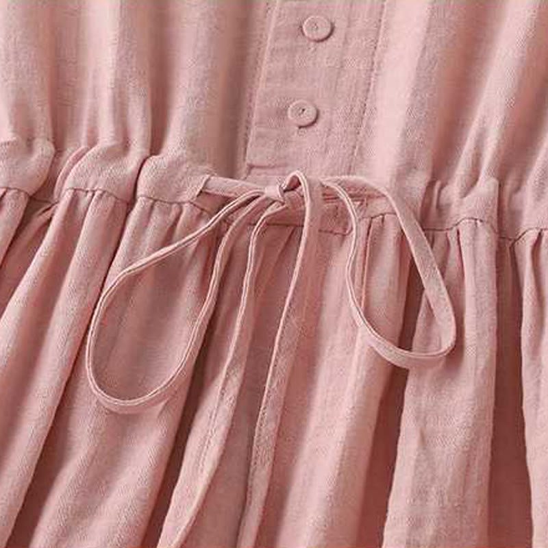Grounded Cotton Linen Stand Collar Meditation Midi Dress