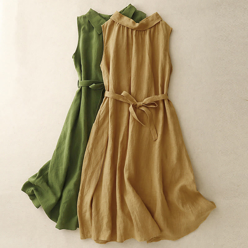 Breathable Cotton Sleeveless Lapel Mindful Midi Dress Cardigan
