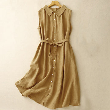 Breathable Cotton Sleeveless Lapel Mindful Midi Dress Cardigan