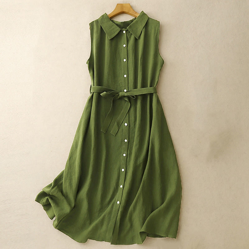 Breathable Cotton Sleeveless Lapel Mindful Midi Dress Cardigan