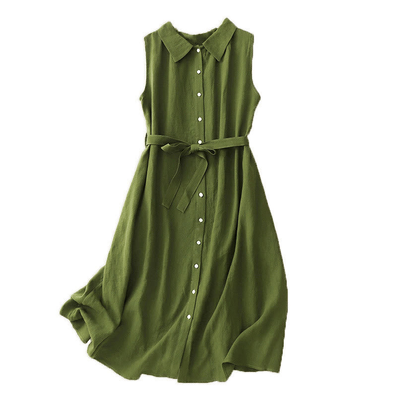 Breathable Cotton Sleeveless Lapel Mindful Midi Dress Cardigan