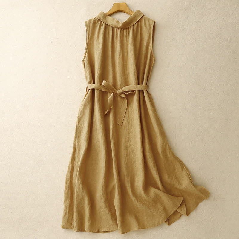 Breathable Cotton Sleeveless Lapel Mindful Midi Dress Cardigan