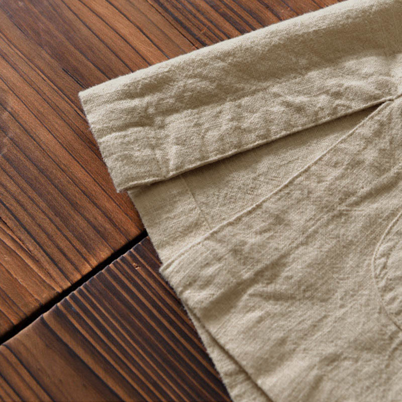 Frog-Button Chinese Tang Suit Cotton Linen Men Jacket Shirt With Pockets