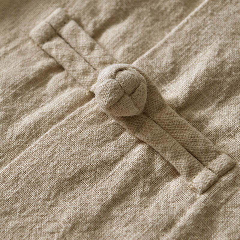 Frog-Button Chinese Tang Suit Cotton Linen Men Jacket Shirt With Pockets