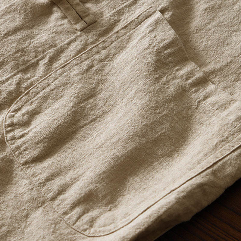Frog-Button Chinese Tang Suit Cotton Linen Men Jacket Shirt With Pockets