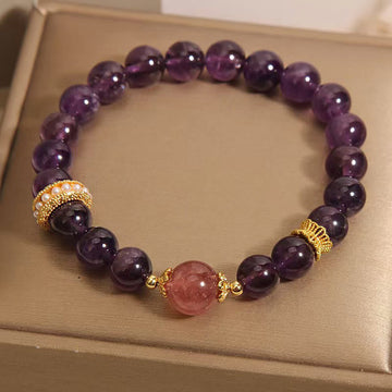 Natural Strawberry Quartz and Amethyst Beaded Energy Anchor Bracelet