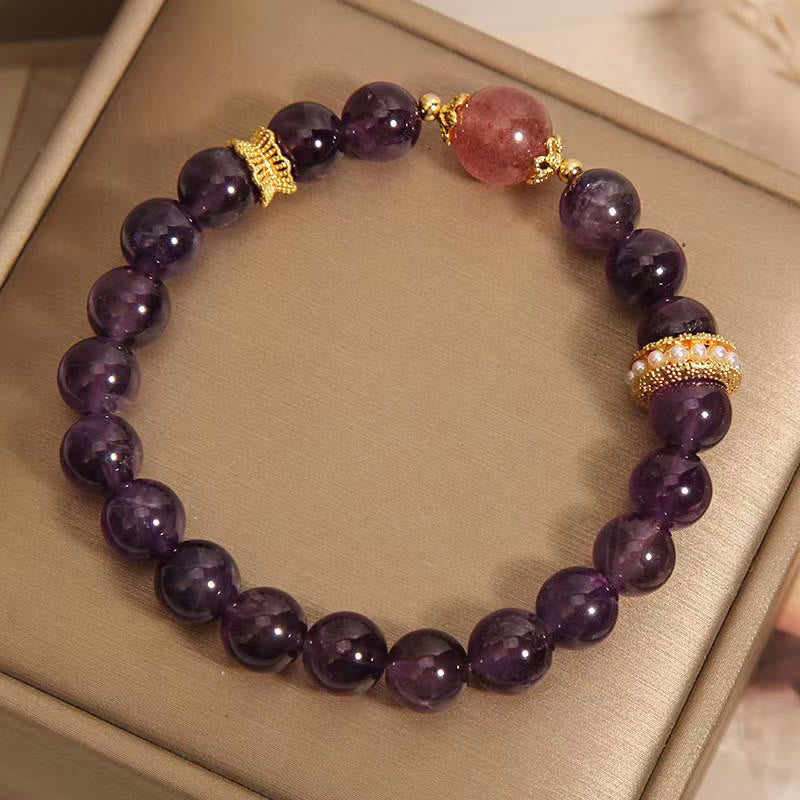 Natural Strawberry Quartz and Amethyst Beaded Energy Anchor Bracelet