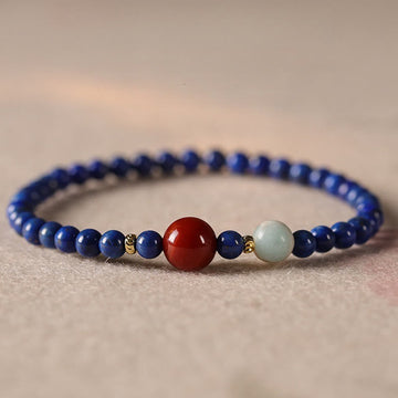 Minimalist Ultra-Thin Lapis Lazuli Red Agate & Shoushan Stone Beaded Bracelet
