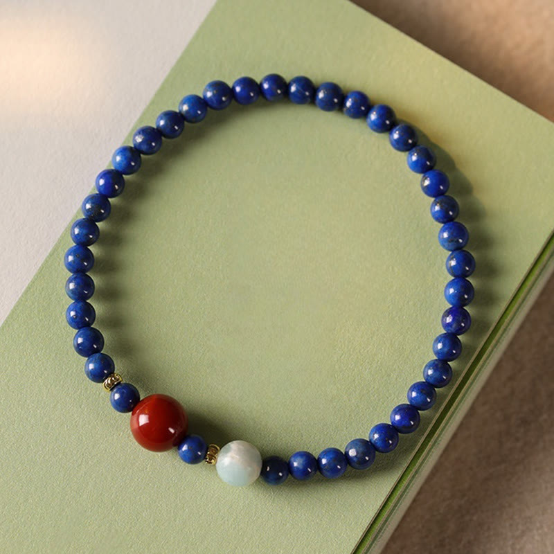 Minimalist Ultra-Thin Lapis Lazuli Red Agate & Shoushan Stone Beaded Bracelet