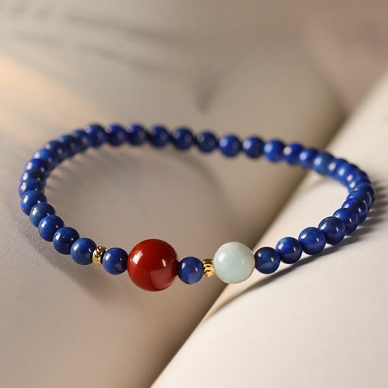 Minimalist Ultra-Thin Lapis Lazuli Red Agate & Shoushan Stone Beaded Bracelet