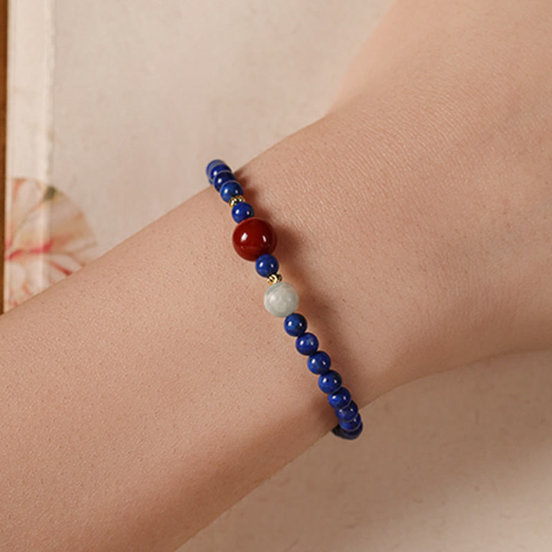 Minimalist Ultra-Thin Lapis Lazuli Red Agate & Shoushan Stone Beaded Bracelet