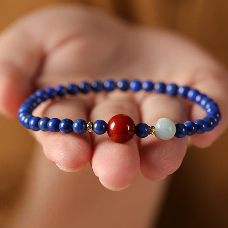 Minimalist Ultra-Thin Lapis Lazuli Red Agate & Shoushan Stone Beaded Bracelet