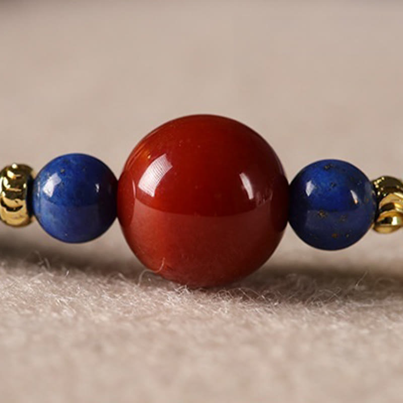 Minimalist Ultra-Thin Lapis Lazuli Red Agate & Shoushan Stone Beaded Bracelet