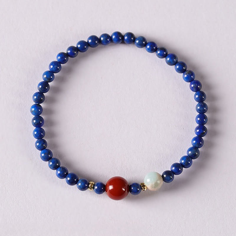 Minimalist Ultra-Thin Lapis Lazuli Red Agate & Shoushan Stone Beaded Bracelet