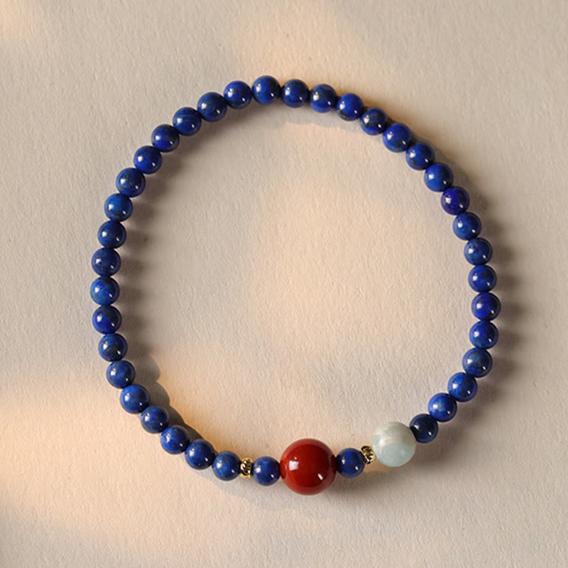 Minimalist Ultra-Thin Lapis Lazuli Red Agate & Shoushan Stone Beaded Bracelet