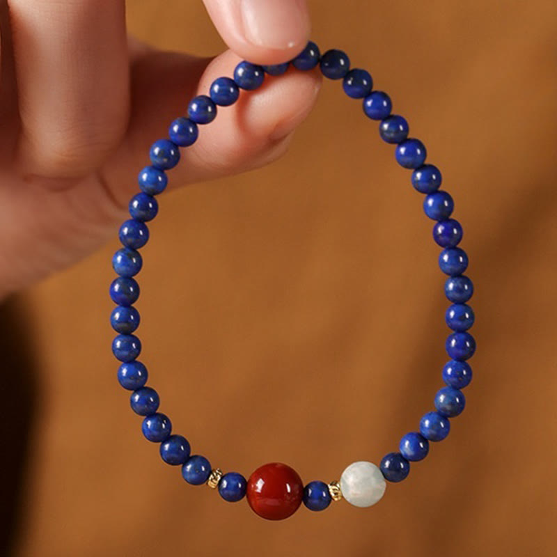 Minimalist Ultra-Thin Lapis Lazuli Red Agate & Shoushan Stone Beaded Bracelet