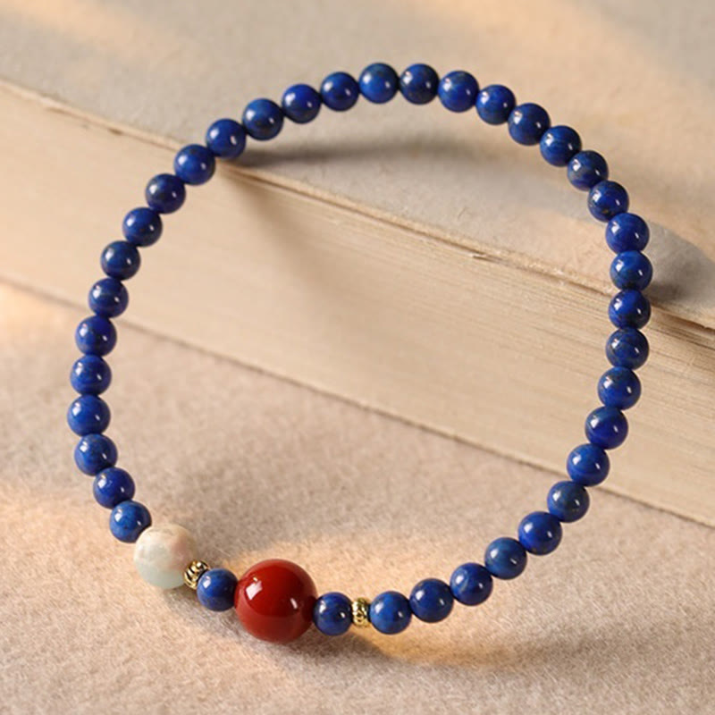 Minimalist Ultra-Thin Lapis Lazuli Red Agate & Shoushan Stone Beaded Bracelet