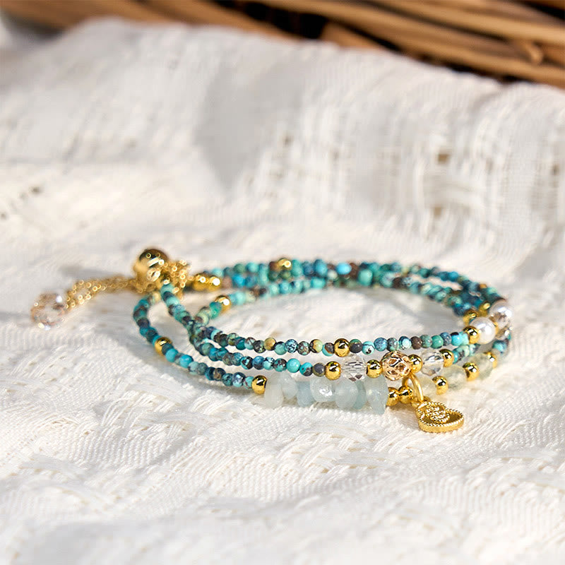 Turquoise Beaded Strength Triple Wrap Bracelet