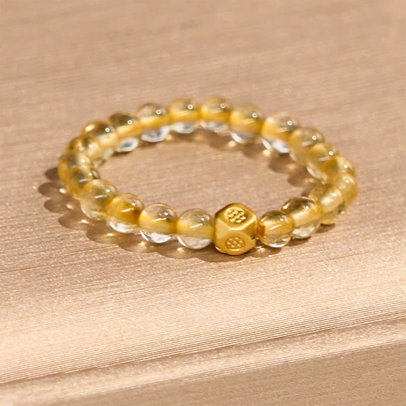 3mm Natural Golden Rutilated Quartz Beaded Elastic String Ring