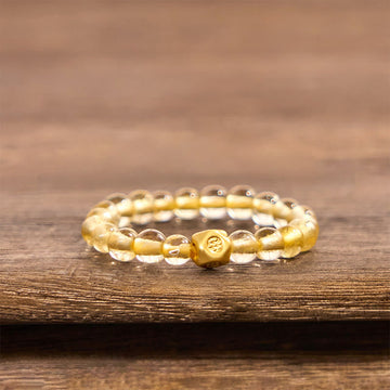 3mm Natural Golden Rutilated Quartz Beaded Elastic String Ring