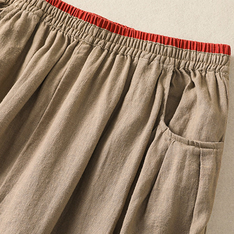 Casual Embroidery Women's Cotton Linen 7-8 Length Harem Pants With Pockets
