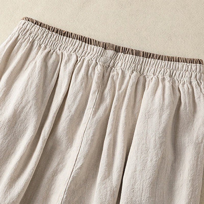 Casual Embroidery Women's Cotton Linen 7-8 Length Harem Pants With Pockets