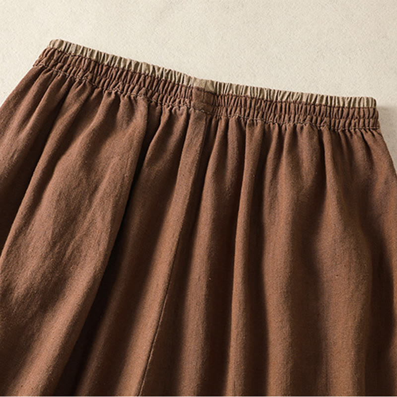 Casual Embroidery Women's Cotton Linen 7-8 Length Harem Pants With Pockets