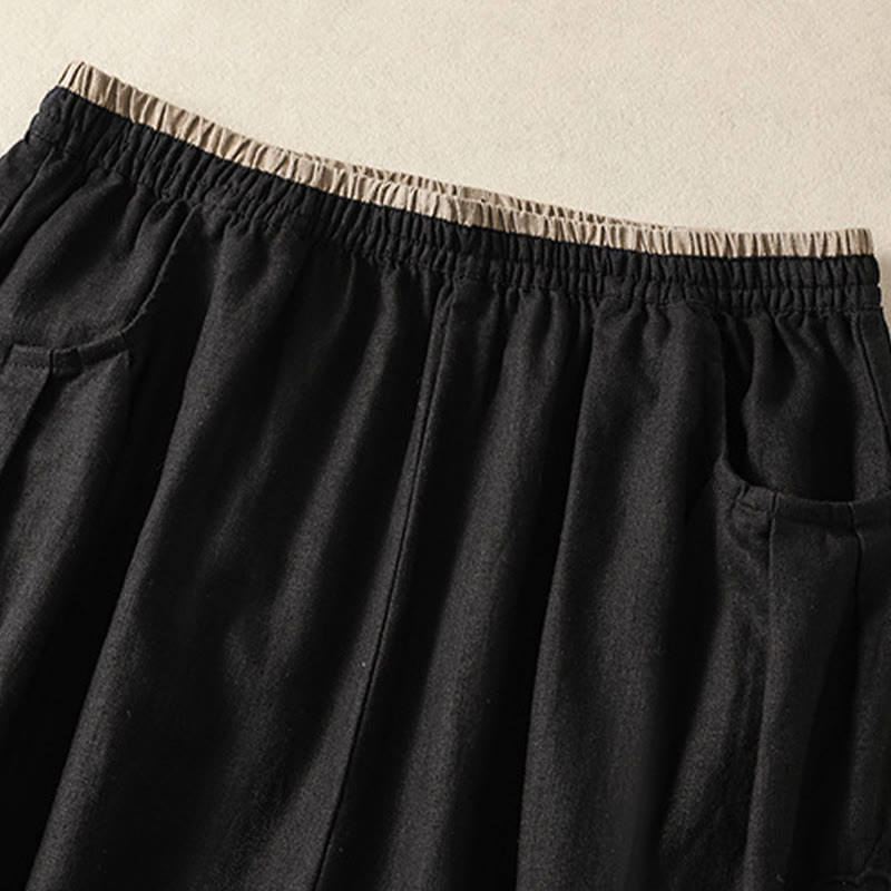 Casual Embroidery Women's Cotton Linen 7-8 Length Harem Pants With Pockets