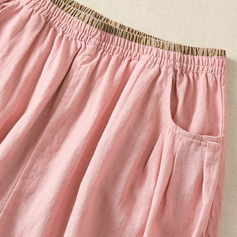 Casual Embroidery Women's Cotton Linen 7-8 Length Harem Pants With Pockets