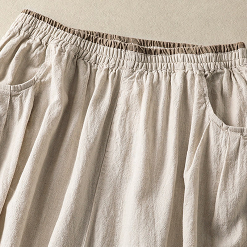 Casual Embroidery Women's Cotton Linen 7-8 Length Harem Pants With Pockets