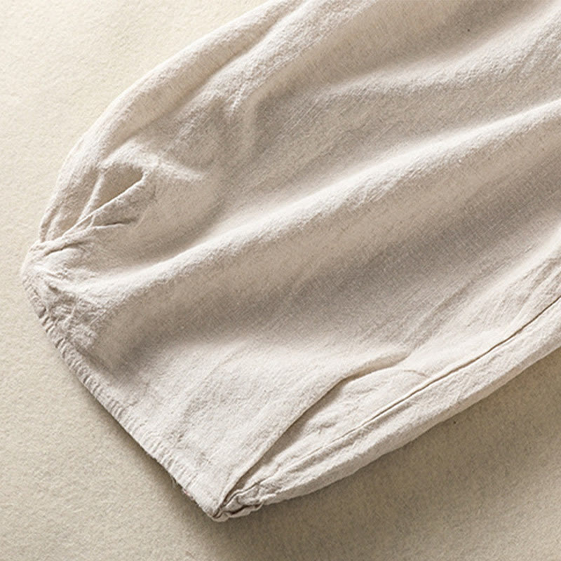 Casual Embroidery Women's Cotton Linen 7-8 Length Harem Pants With Pockets