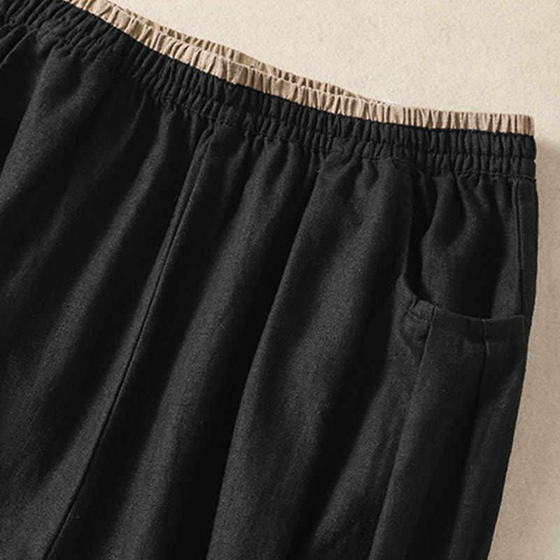 Casual Embroidery Women's Cotton Linen 7-8 Length Harem Pants With Pockets