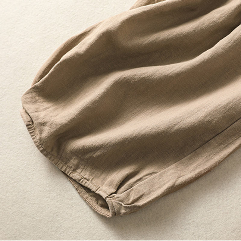 Casual Embroidery Women's Cotton Linen 7-8 Length Harem Pants With Pockets