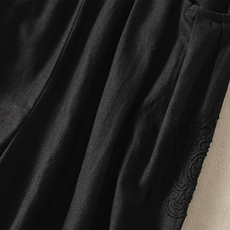 Casual Embroidery Women's Cotton Linen 7-8 Length Harem Pants With Pockets