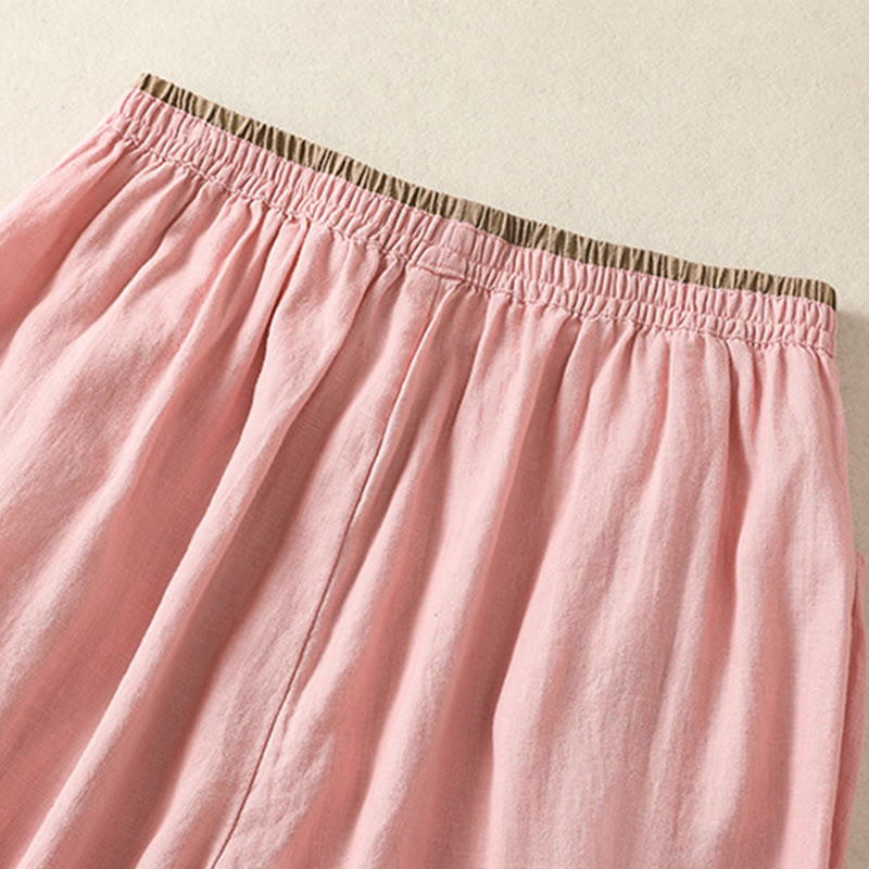 Casual Embroidery Women's Cotton Linen 7-8 Length Harem Pants With Pockets
