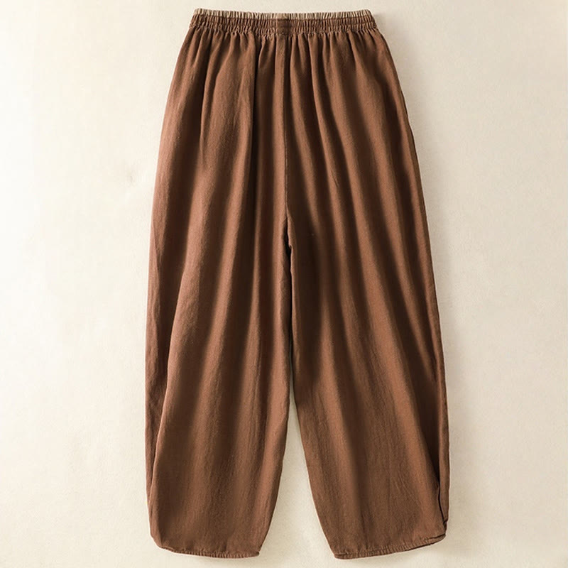 Casual Embroidery Women's Cotton Linen 7-8 Length Harem Pants With Pockets