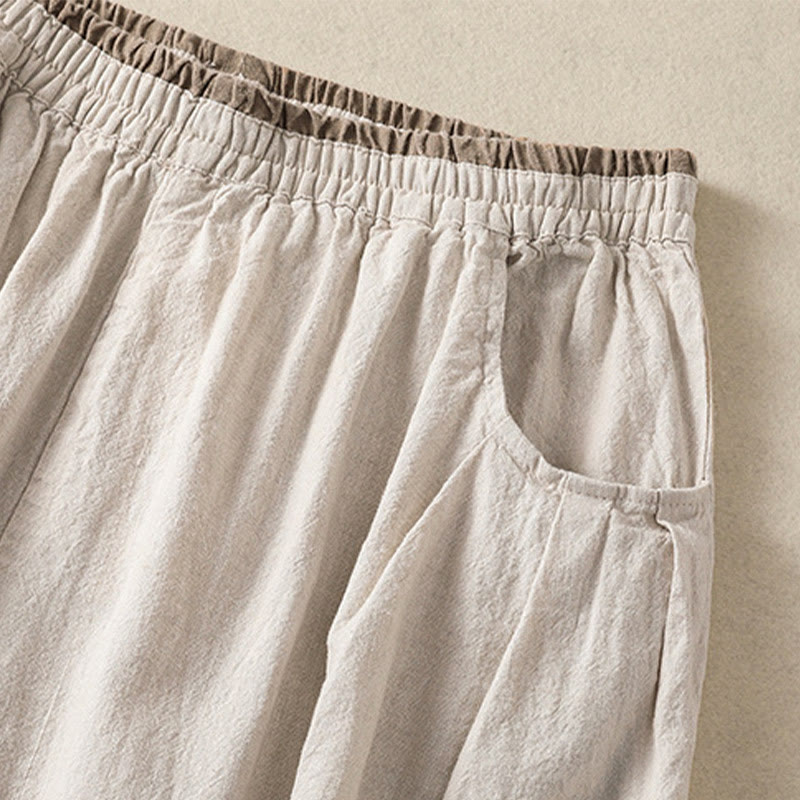 Casual Embroidery Women's Cotton Linen 7-8 Length Harem Pants With Pockets