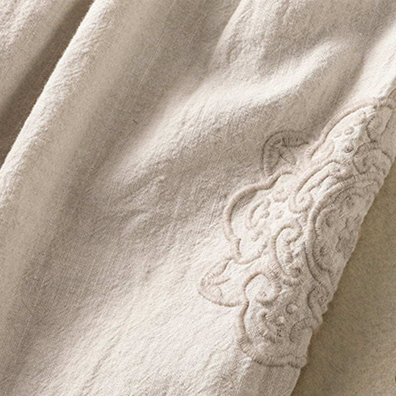 Casual Embroidery Women's Cotton Linen 7-8 Length Harem Pants With Pockets