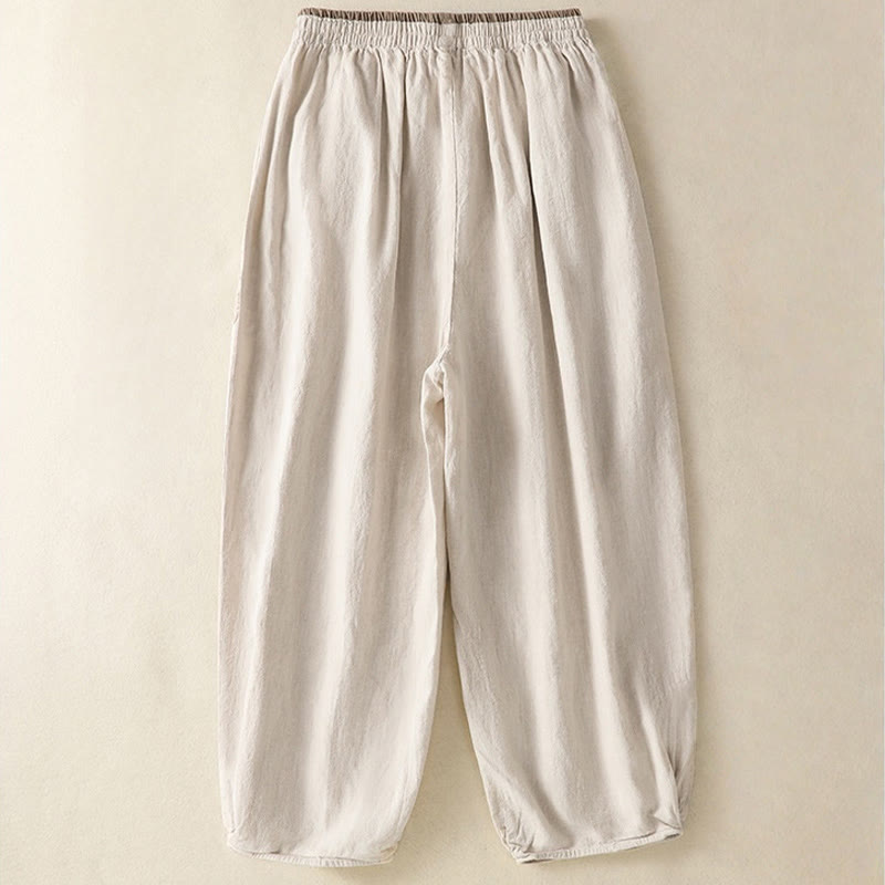 Casual Embroidery Women's Cotton Linen 7-8 Length Harem Pants With Pockets