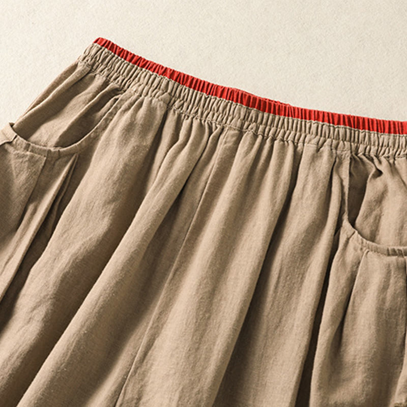 Casual Embroidery Women's Cotton Linen 7-8 Length Harem Pants With Pockets