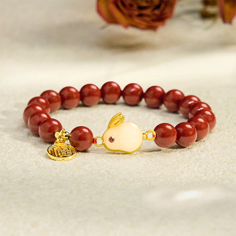 Cinnabar and Copper Rabbit Charm Bracelet with Liuli and Fu Symbol