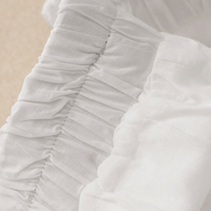 Summer Vintage Embroidery Lace Hem Patchwork Design Women's Wide Leg Cotton Pants With Pockets