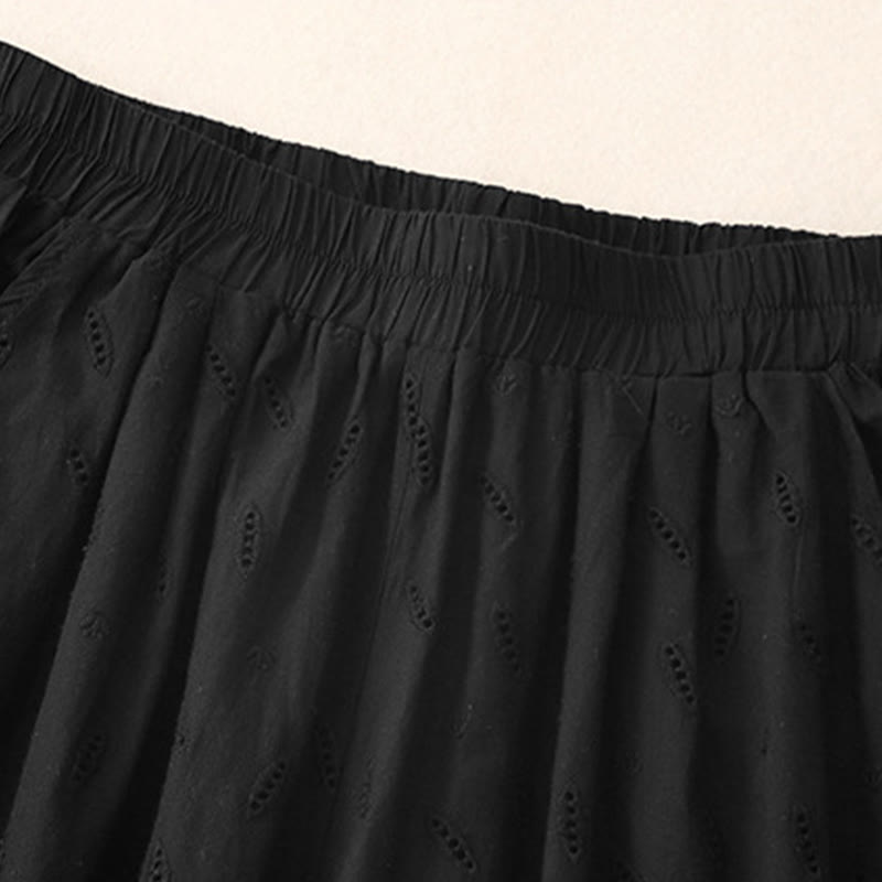 Summer Vintage Embroidery Lace Hem Patchwork Design Women's Wide Leg Cotton Pants With Pockets