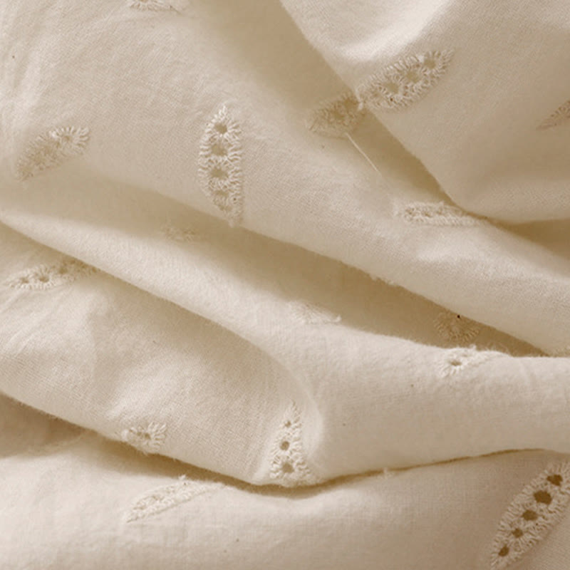 Summer Vintage Embroidery Lace Hem Patchwork Design Women's Wide Leg Cotton Pants With Pockets