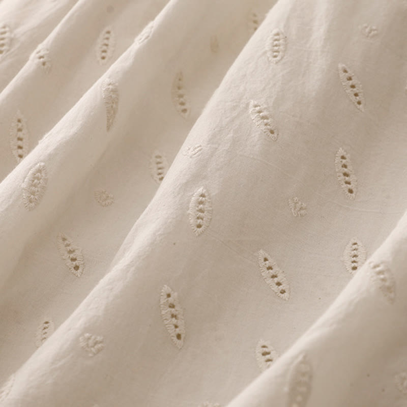 Summer Vintage Embroidery Lace Hem Patchwork Design Women's Wide Leg Cotton Pants With Pockets