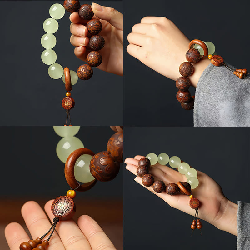 Sappan Wood Engraving Pixiu Fu Character Cure Bracelet