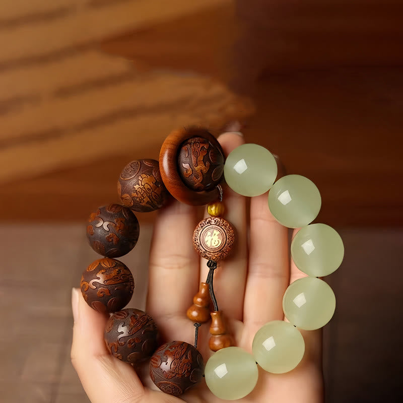 Sappan Wood Engraving Pixiu Fu Character Cure Bracelet