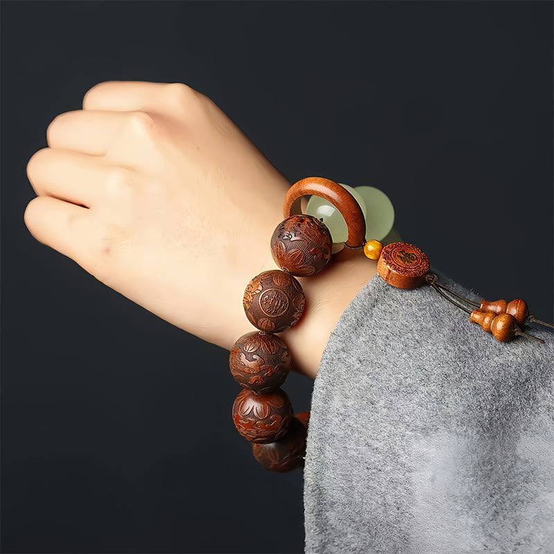 Sappan Wood Engraving Pixiu Fu Character Cure Bracelet